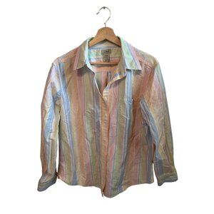 L.L.Bean Women's Pastel Striped Button-Down Shirt Size L 100% Cotton Long Sleeve